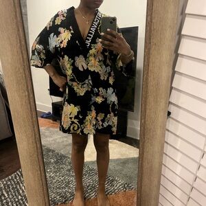 Just Cavalli Black Floral Dress with Logo Detail